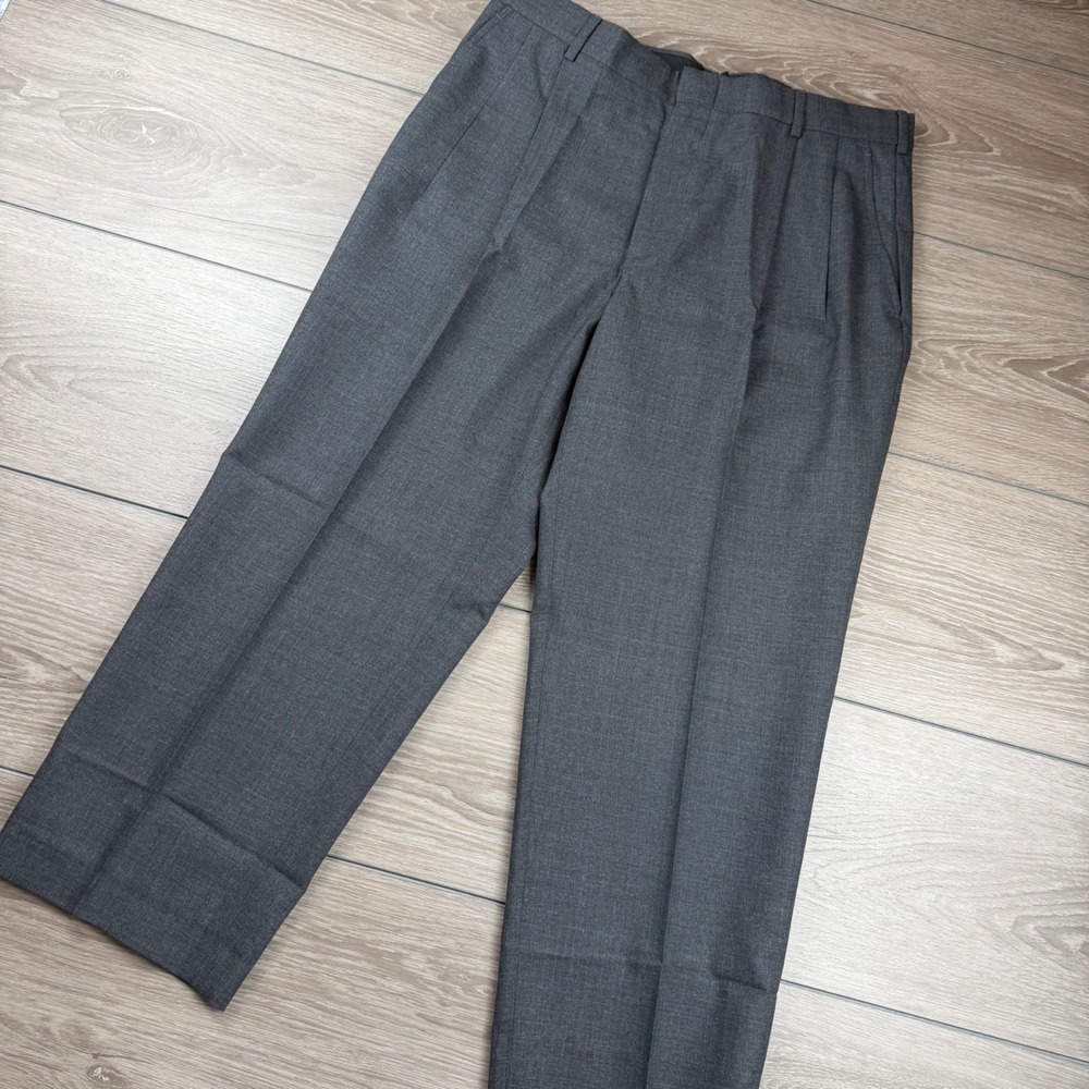 Lands End Mens Dress Pants Pleated 100% Wool Gray 34 Short